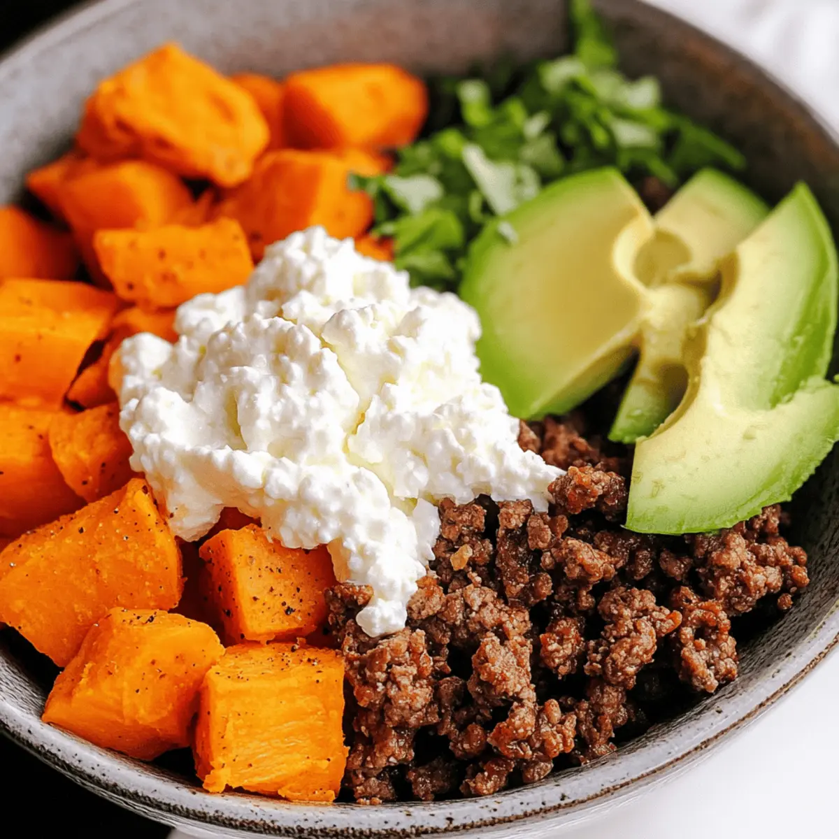 Potato Beef Cottage Cheese Bowl