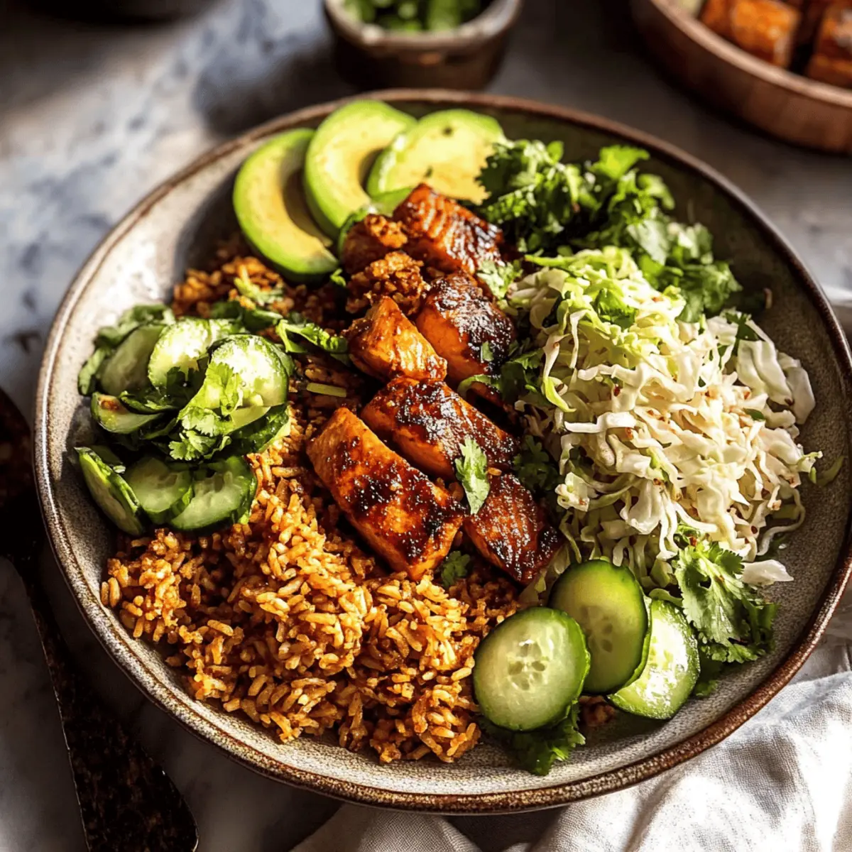 Spicy Chipotle Honey Salmon Rice Salad. risgzq