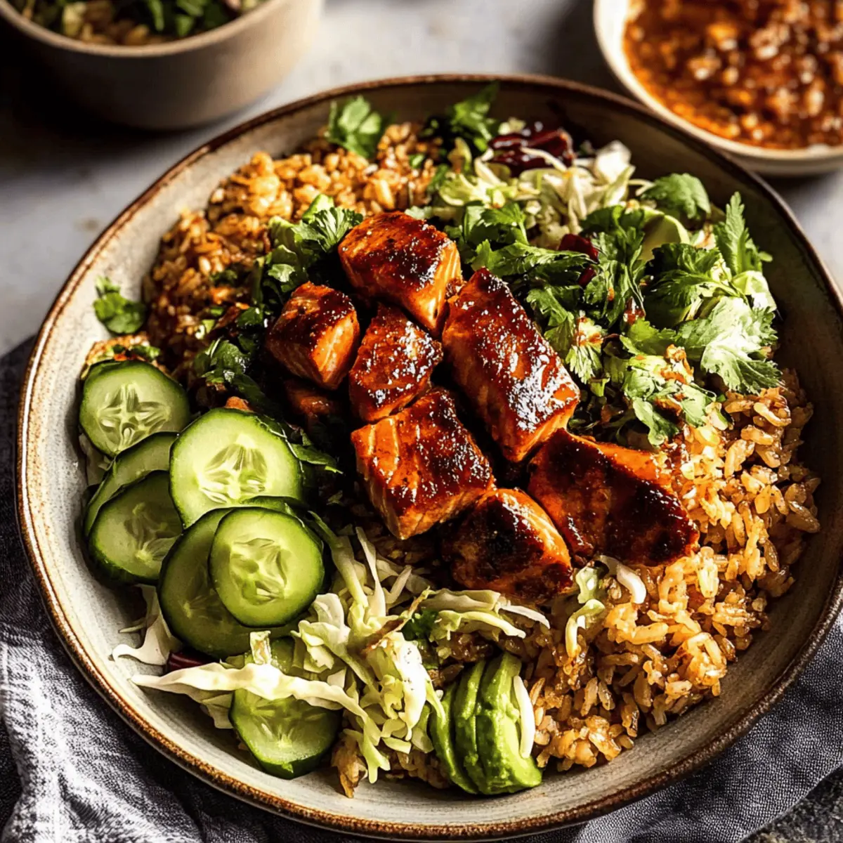 Spicy Chipotle Honey Salmon Rice Salad. tbsn8o