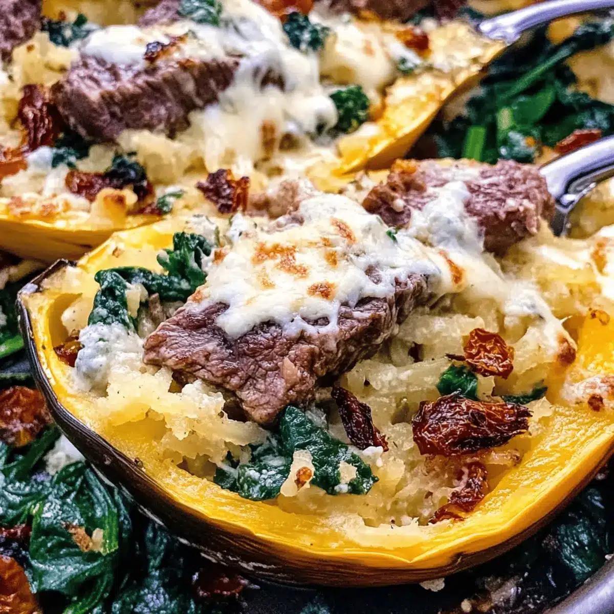 Keto Low Carb Steak Gorgonzola Alfredo Spaghetti Squash lhghpn
