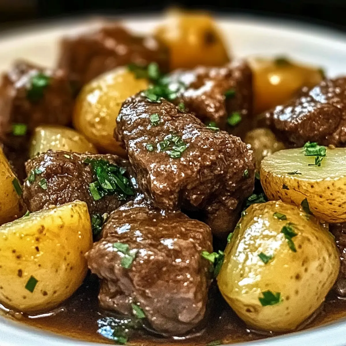 Garlic Butter Beef Bites & Potatoes