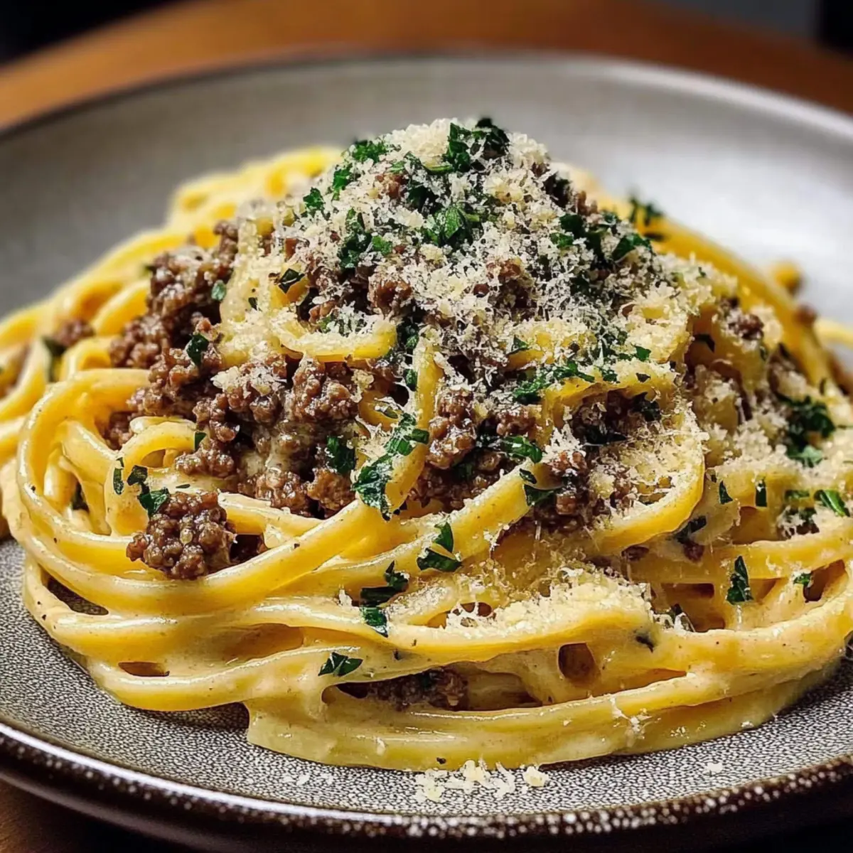 Creamy Parmesan Beef Linguine with Garlic Butter Sauce