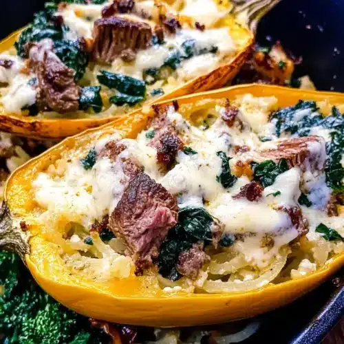 Steak Gorgonzola Alfredo Spaghetti Squash