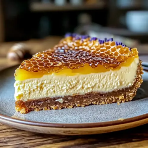 Lemon Lavender Cheesecake Topped with Honeycomb