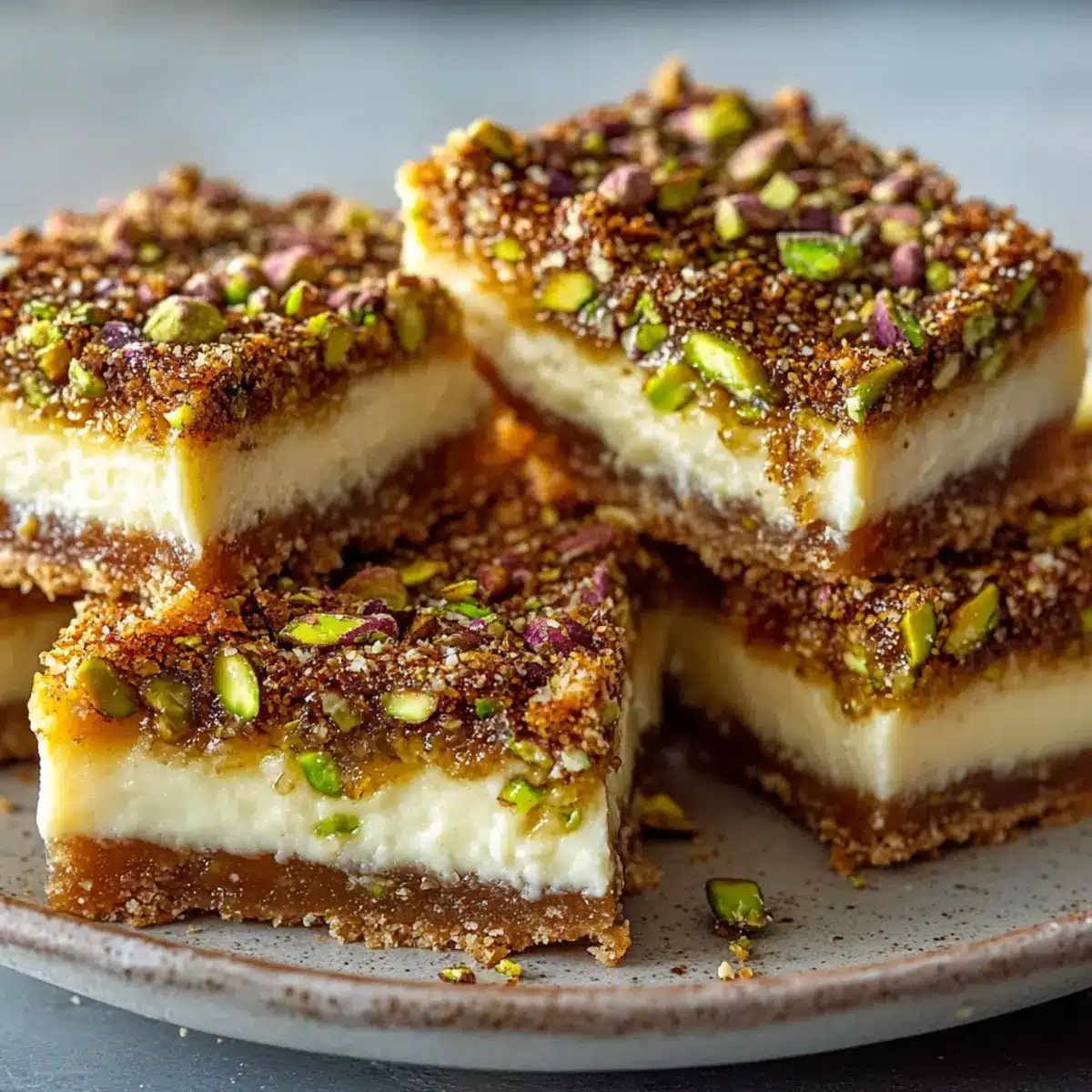 Greek Honey Pistachio Cheesecake Bars